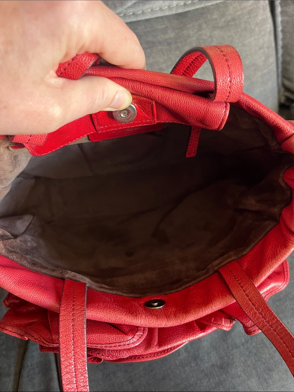Yves Saint Laurent Rive Gauche Nadja Leather Tote Bag, Red - Picture 3 of 7
